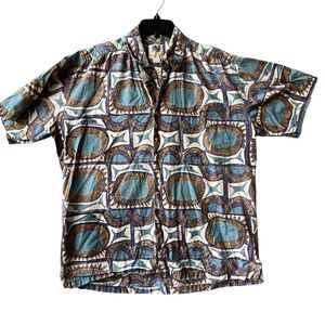 Vtg Ari by Kahala Hawaiian Shirt Mens Size L Fish Sun Cotton Made in Hawaii